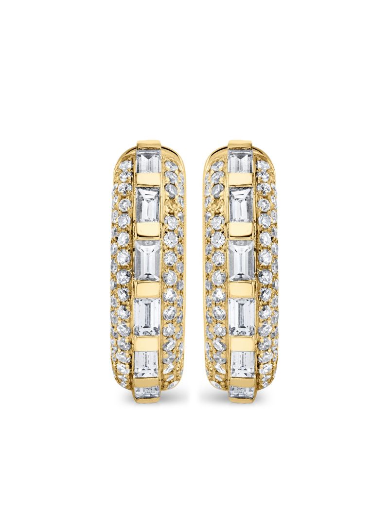 18k Yellow Gold Diamond Huggie Earrings
