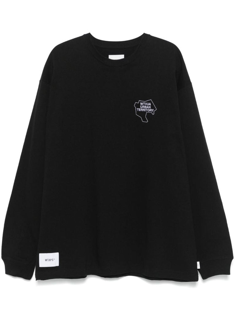 Black Slogan-embroidered T-shirt