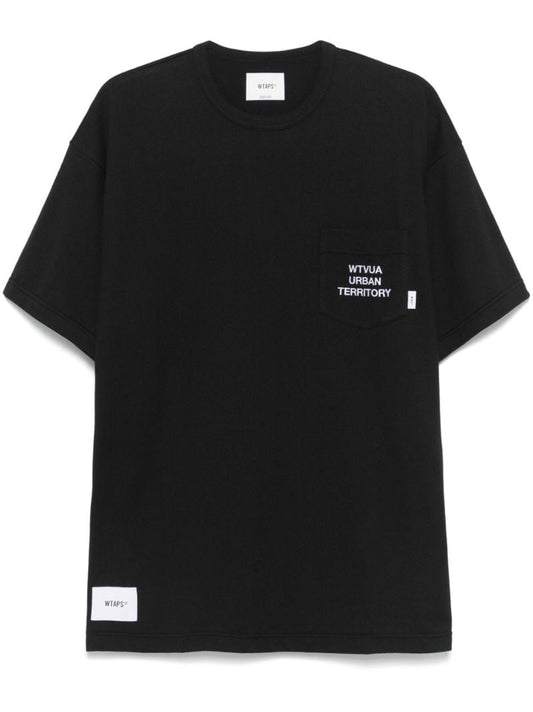 Black Slogan-embroidered T-shirt