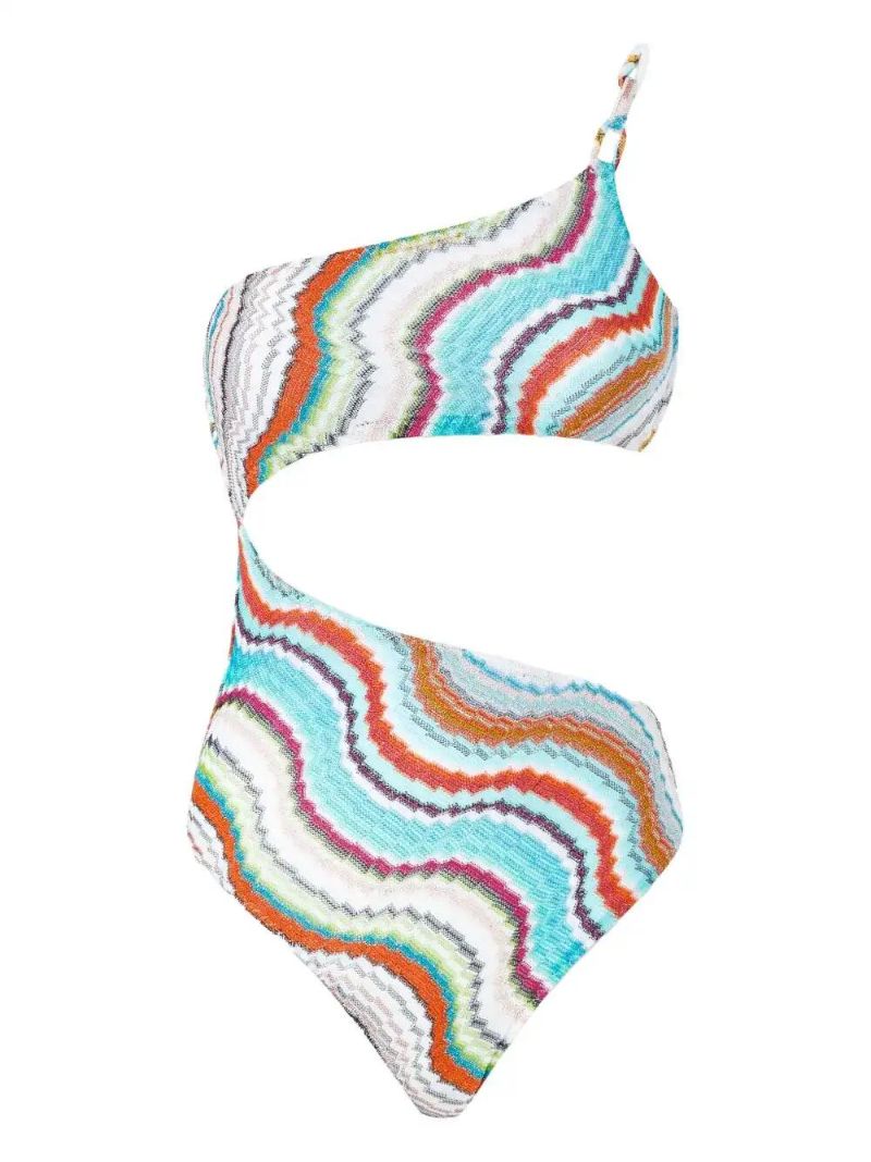 White Wave-pattern Swimsuit