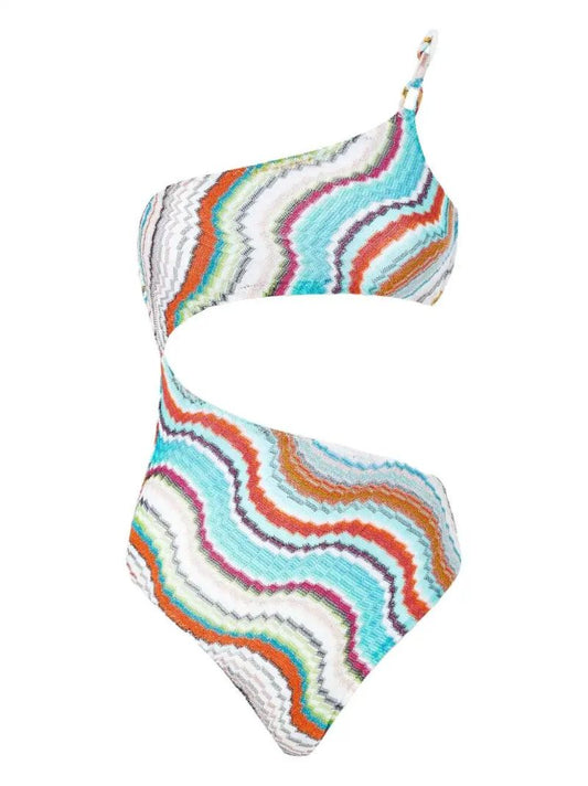 White Wave-pattern Swimsuit
