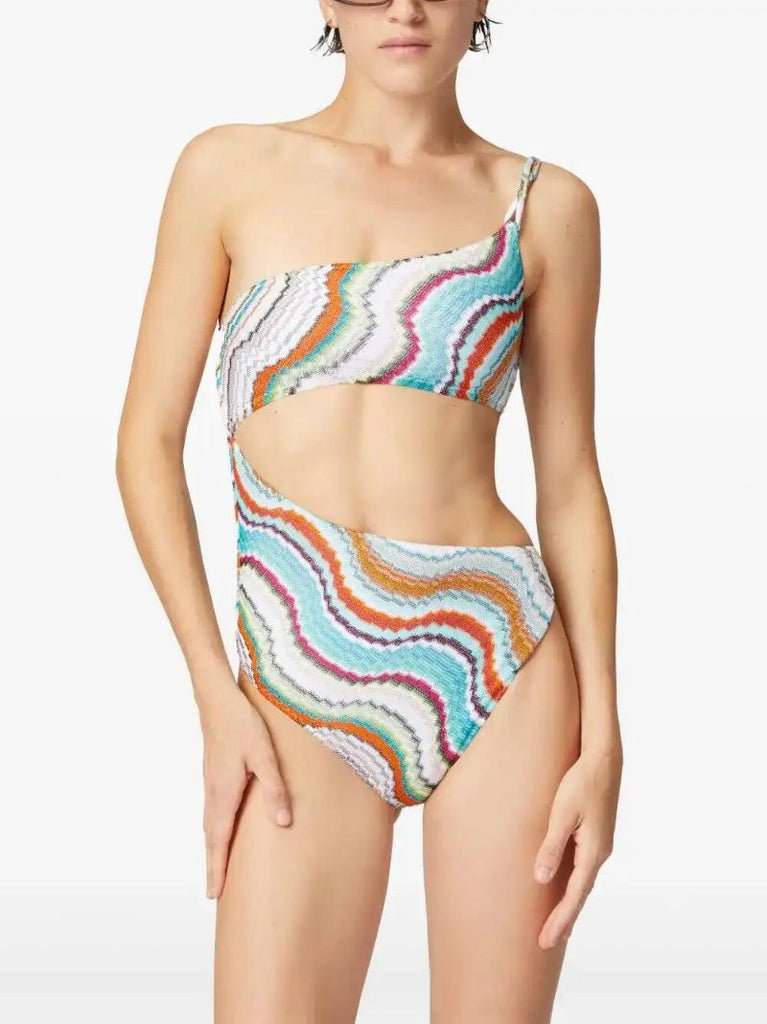 White Wave-pattern Swimsuit