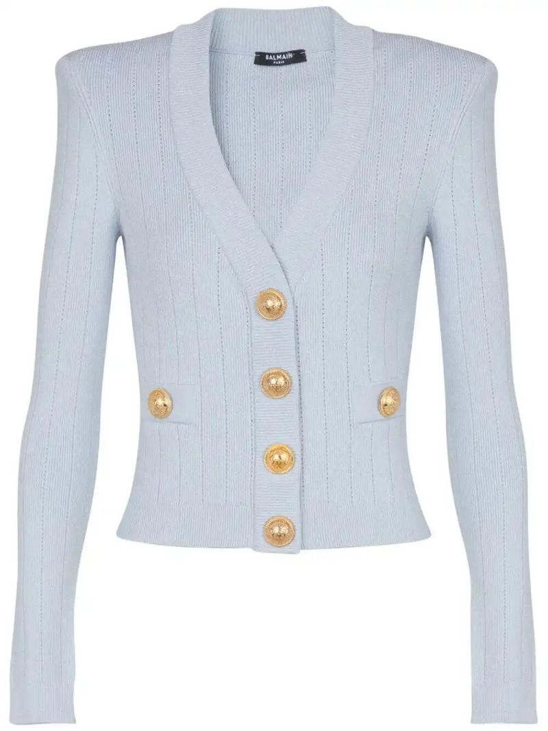 Blue Cropped Knitted Cardigan