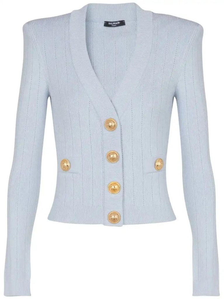 Blue Cropped Knitted Cardigan