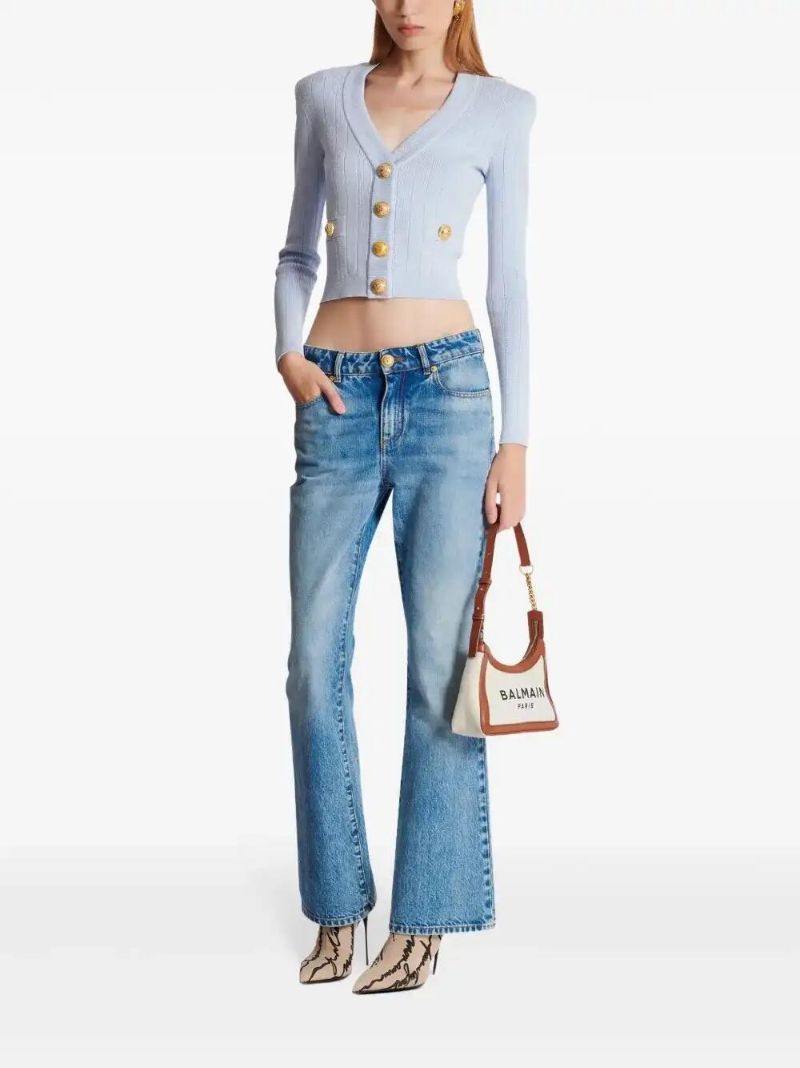 Blue Cropped Knitted Cardigan