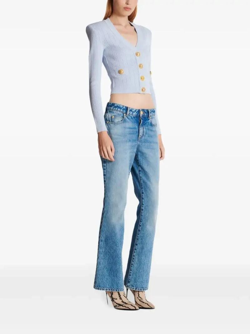 Blue Cropped Knitted Cardigan