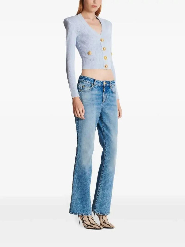 Blue Cropped Knitted Cardigan