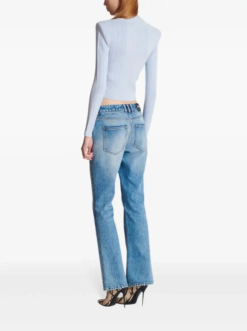 Blue Cropped Knitted Cardigan