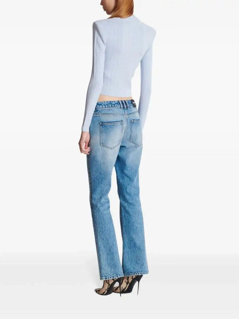 Blue Cropped Knitted Cardigan