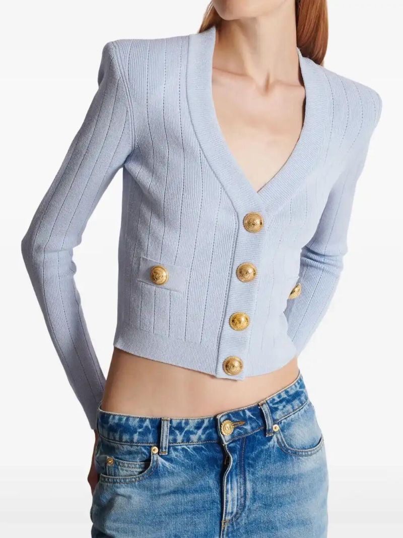 Blue Cropped Knitted Cardigan
