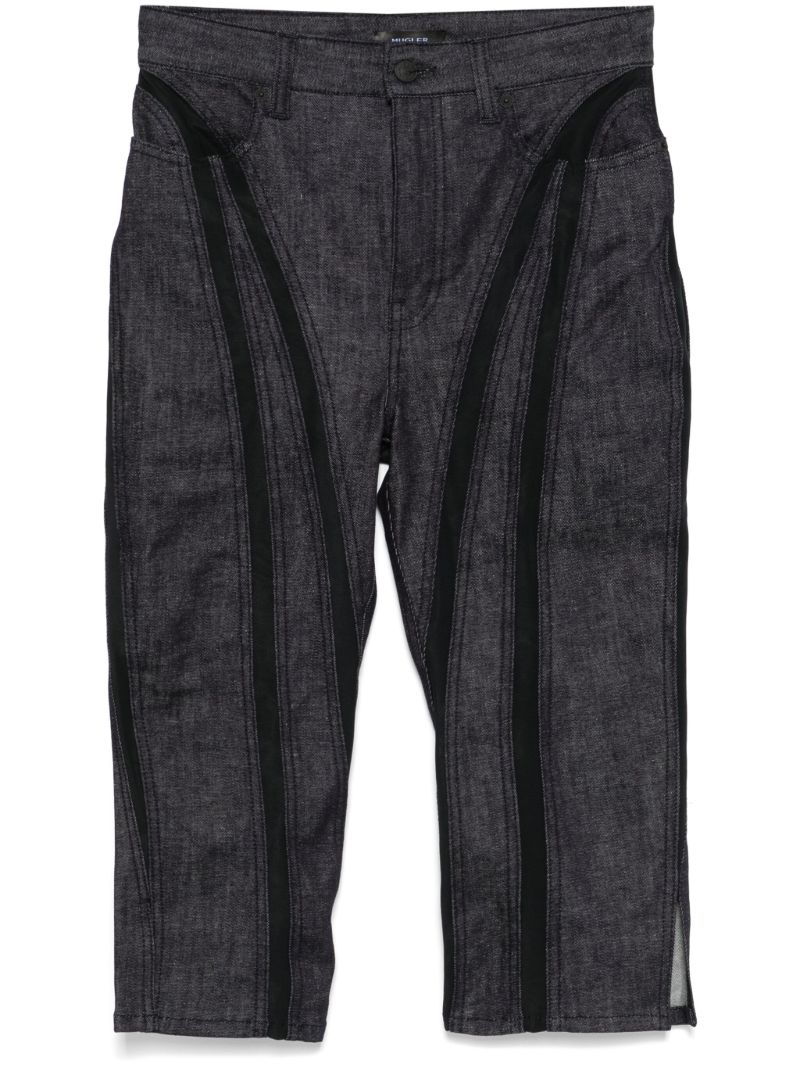 Black Mesh-panelled Capri Jeans