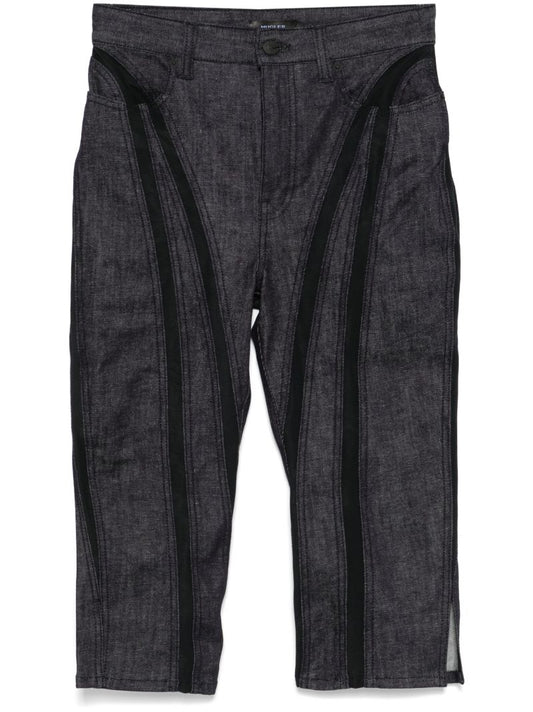 Black Mesh-panelled Capri Jeans