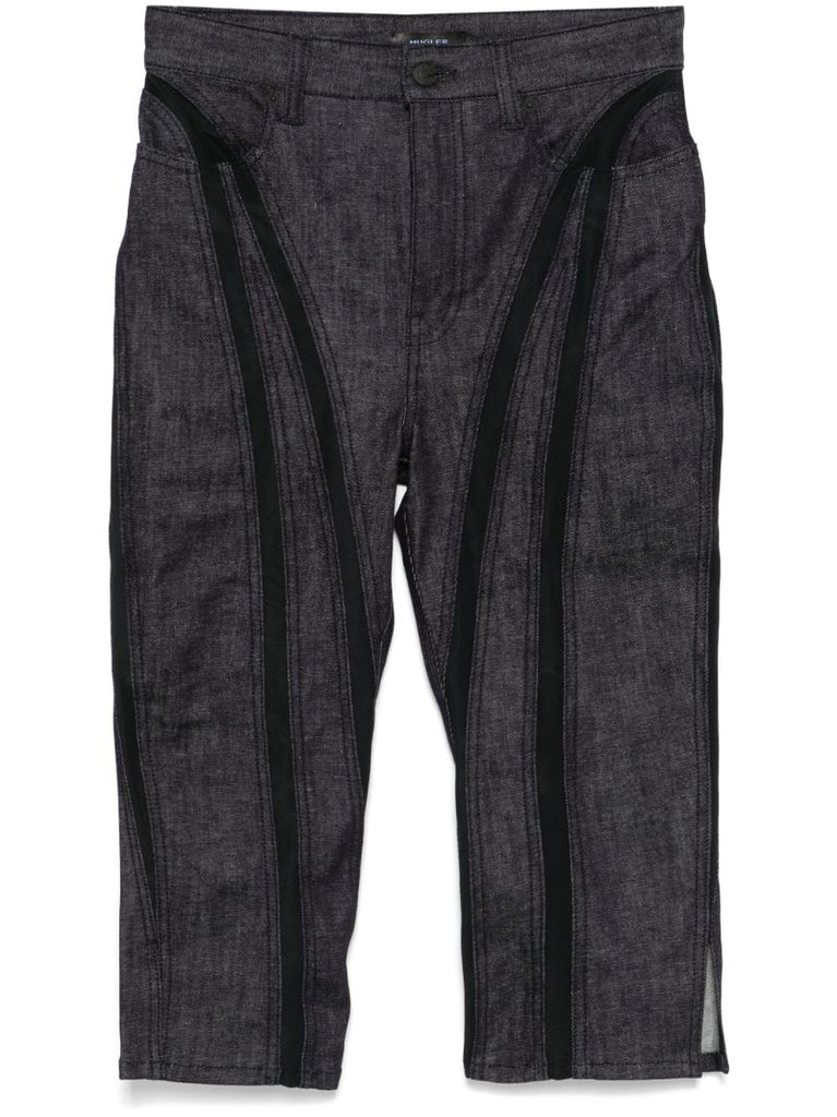 Black Mesh-panelled Capri Jeans
