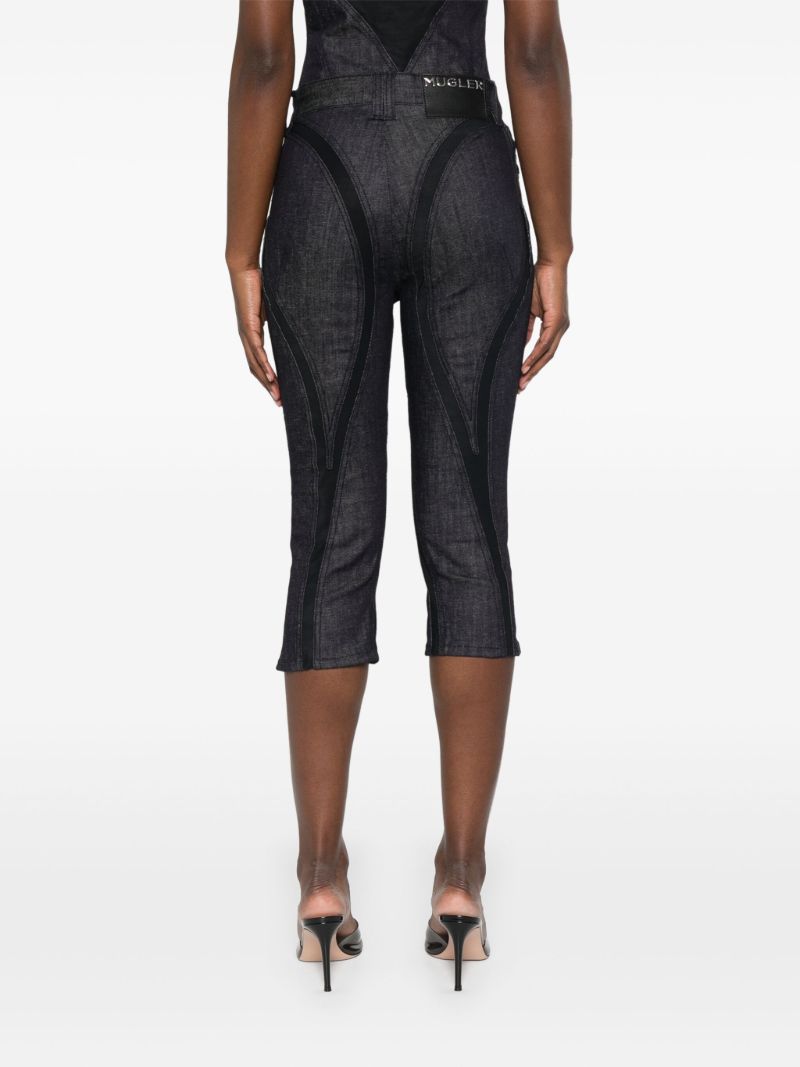 Black Mesh-panelled Capri Jeans