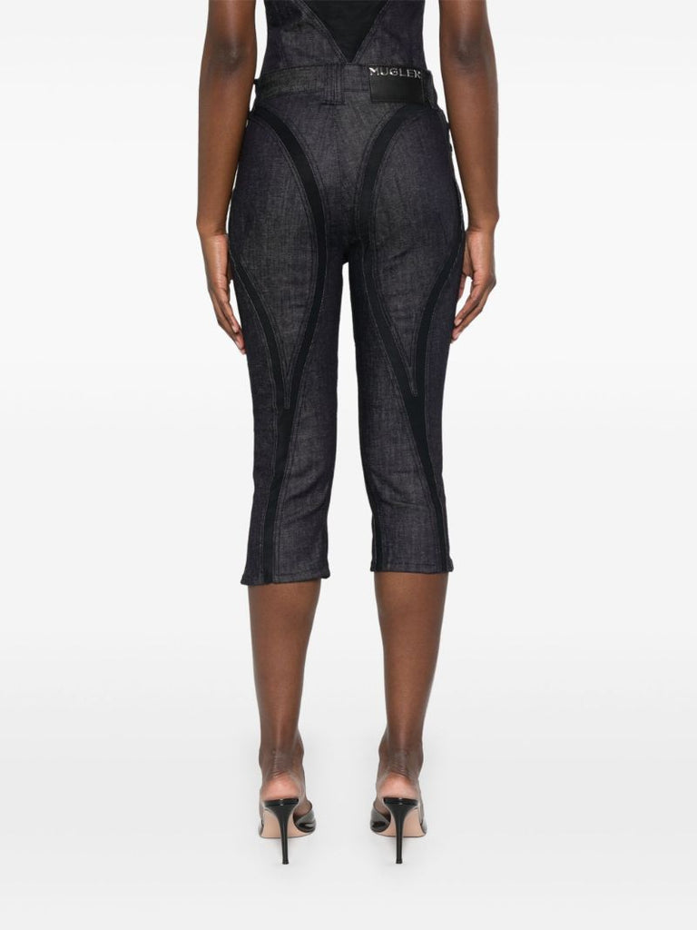 Black Mesh-panelled Capri Jeans