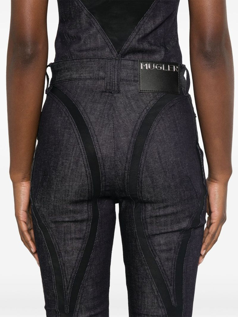 Black Mesh-panelled Capri Jeans
