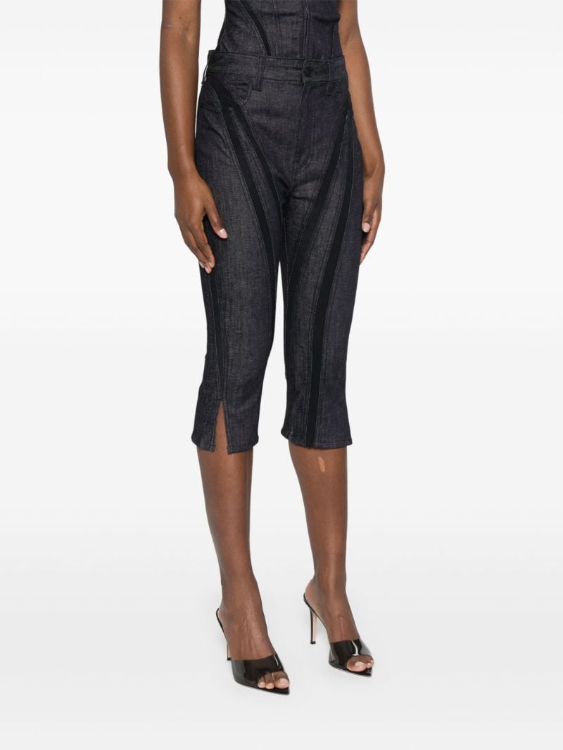 Black Mesh-panelled Capri Jeans