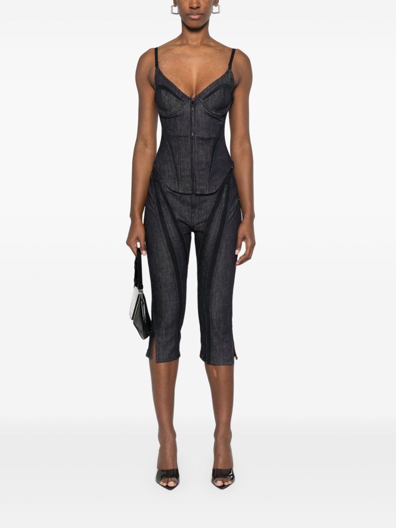 Black Mesh-panelled Capri Jeans