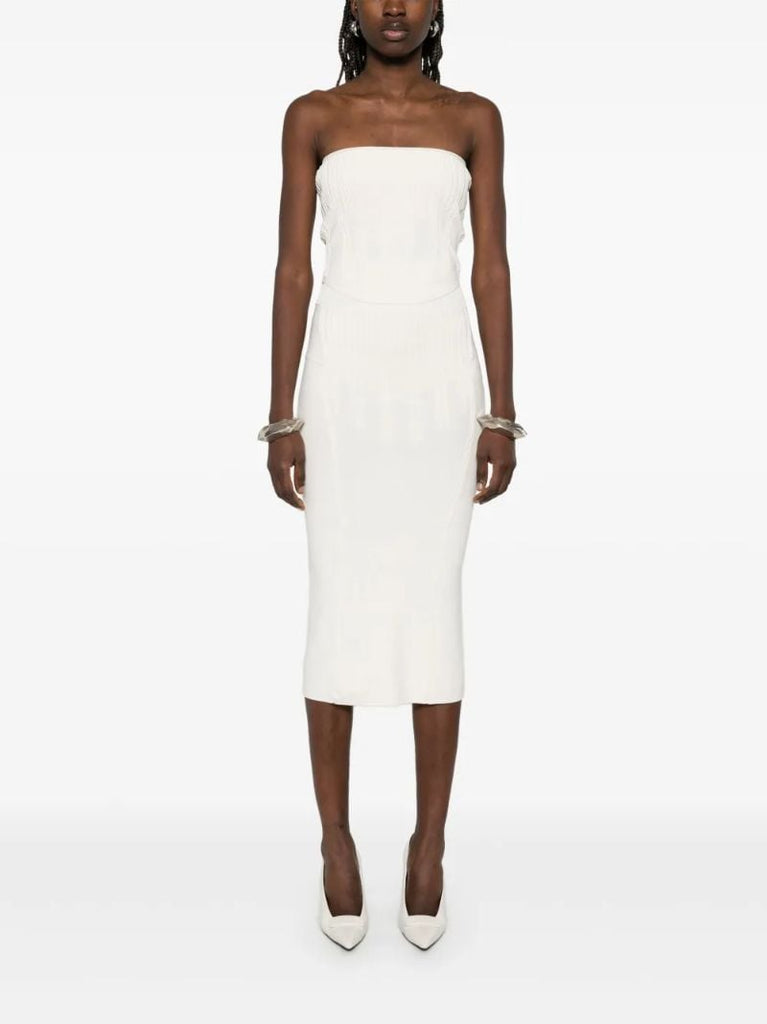 White Boning Detail Knit Skirt