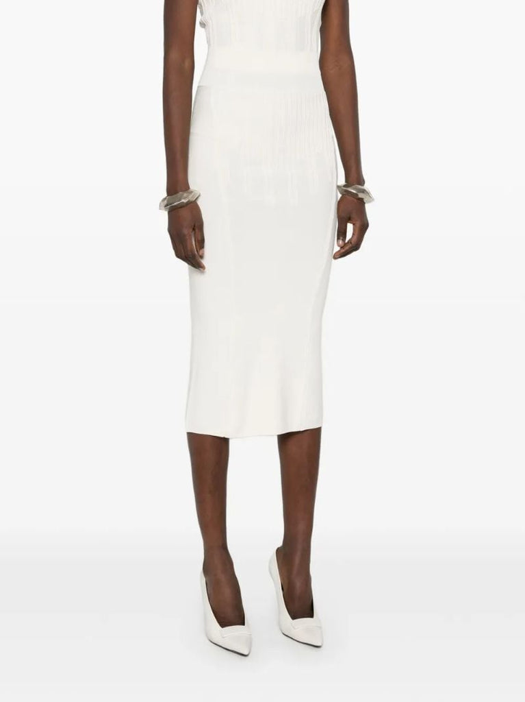 White Boning Detail Knit Skirt