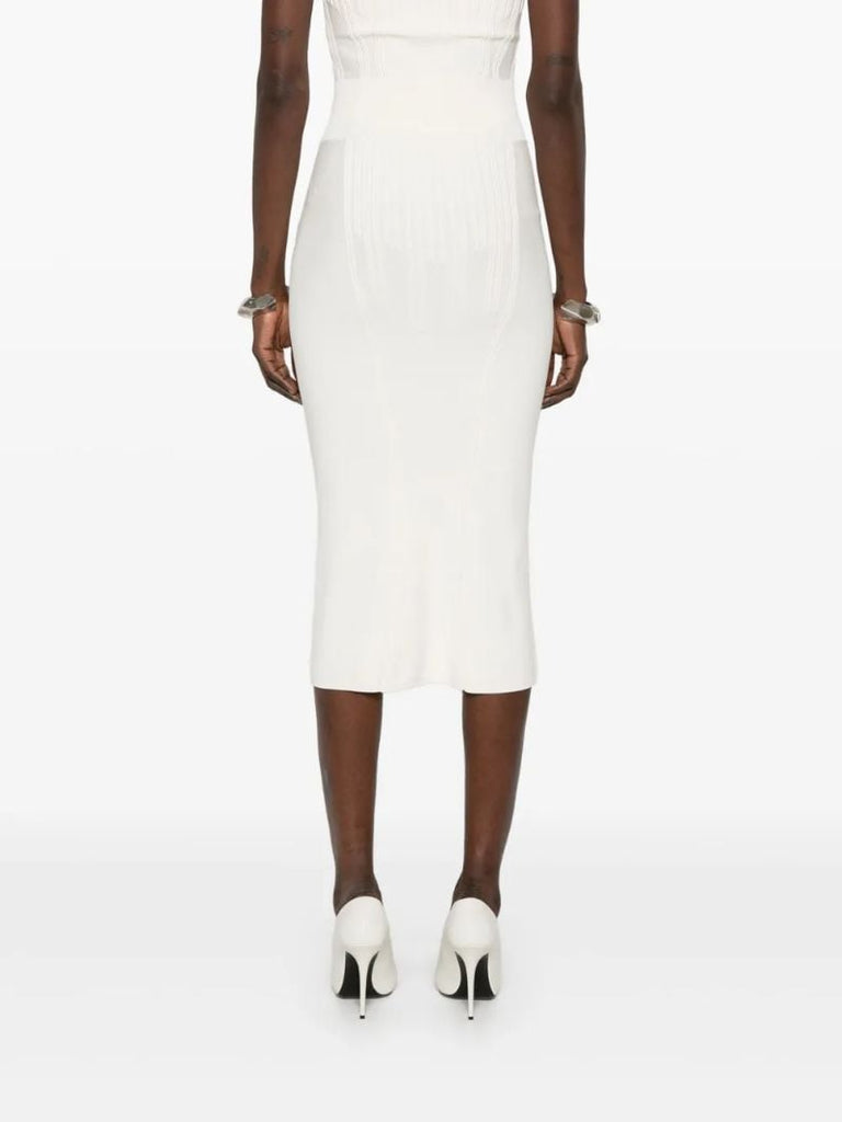 White Boning Detail Knit Skirt