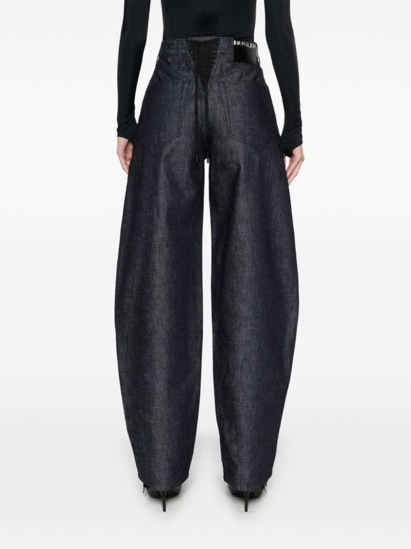 Blue Lace-up Wide-leg Jeans