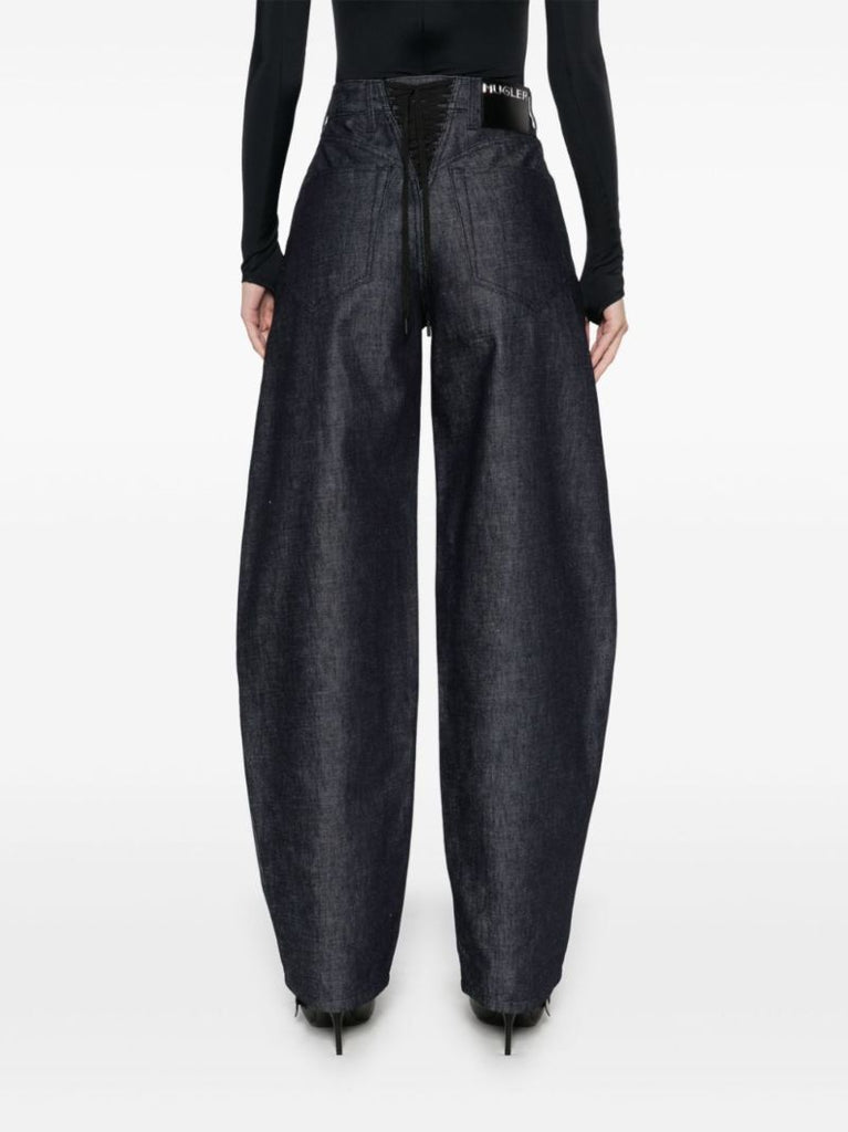 Blue Lace-up Wide-leg Jeans