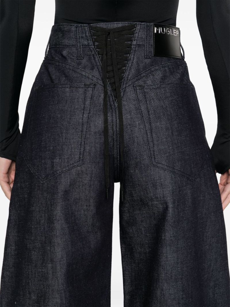 Blue Lace-up Wide-leg Jeans