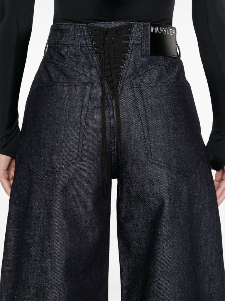 Blue Lace-up Wide-leg Jeans