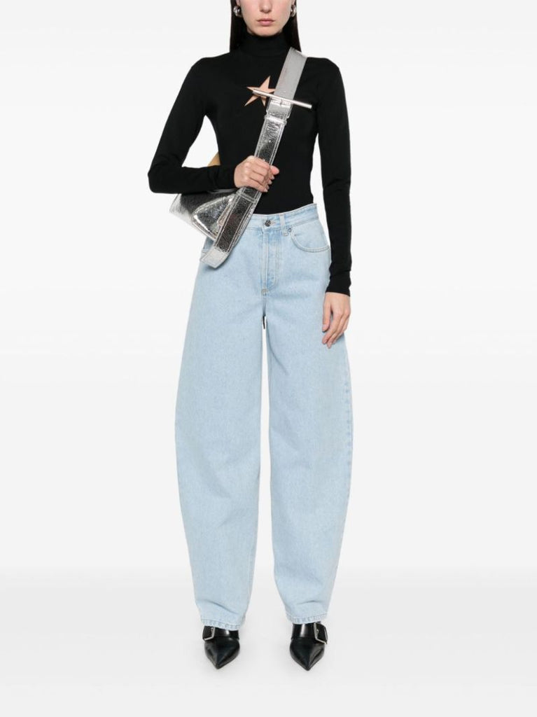 Blue Lace-up Wide-leg Jeans