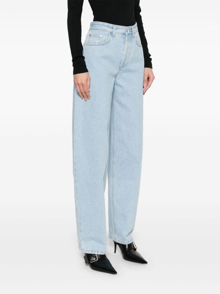 Blue Lace-up Wide-leg Jeans