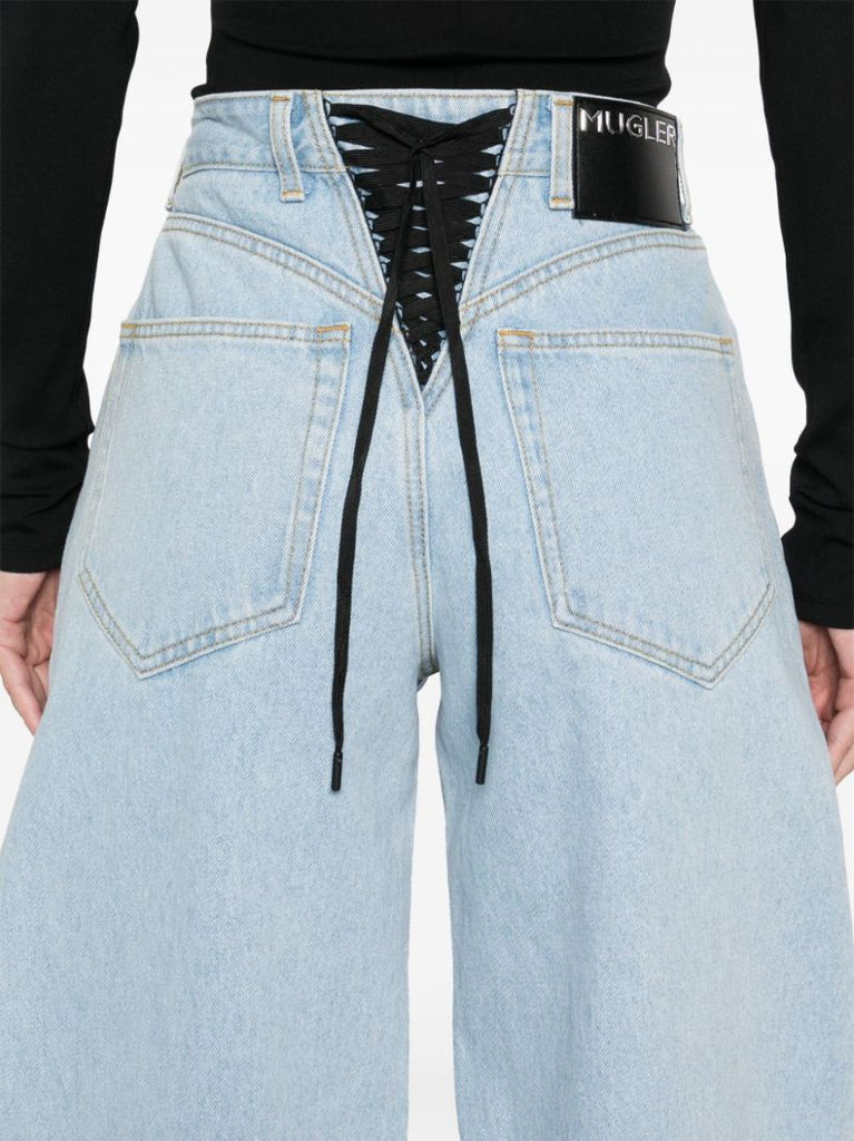 Blue Lace-up Wide-leg Jeans