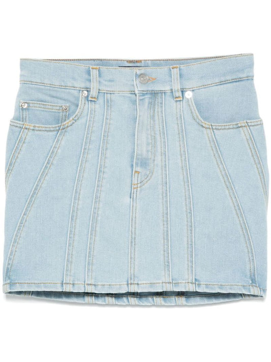 Blue Spiral-detail Skirt