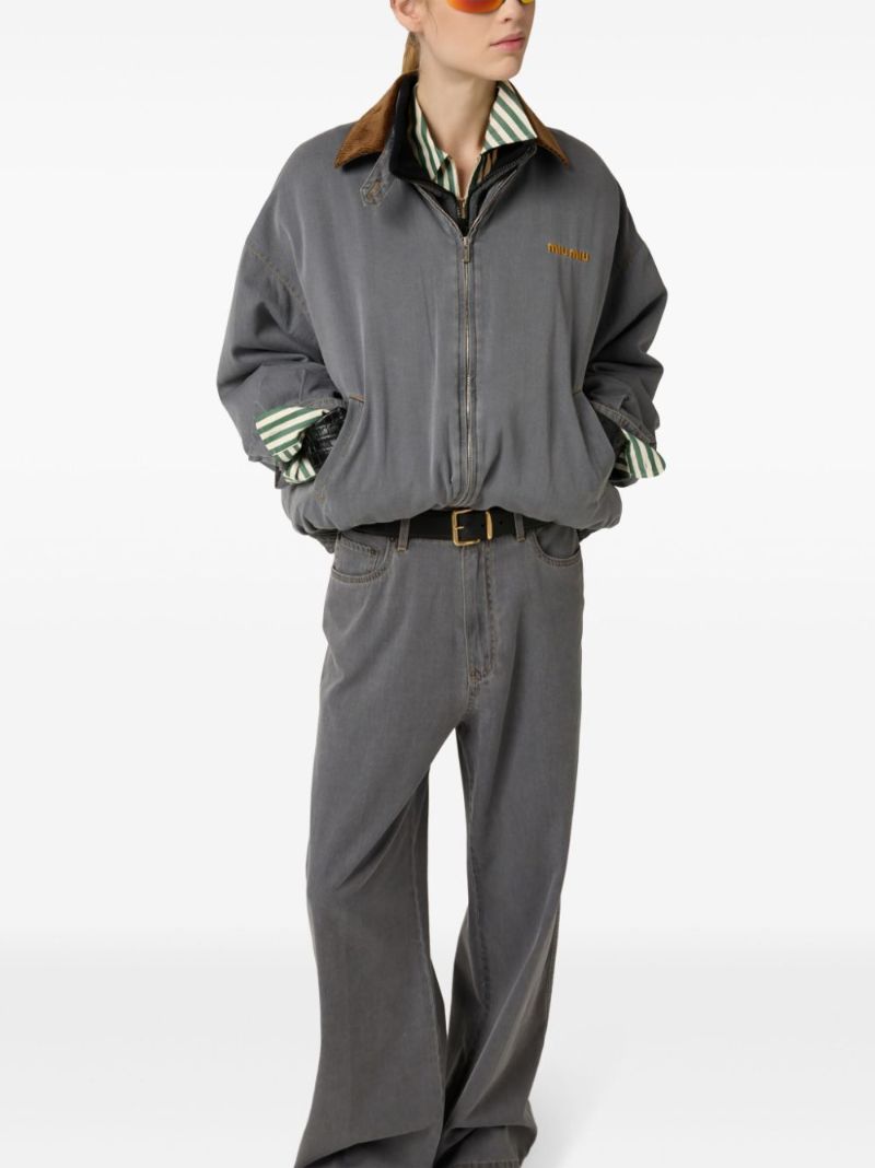 Grey Logo-embroidered Bomber Jacket