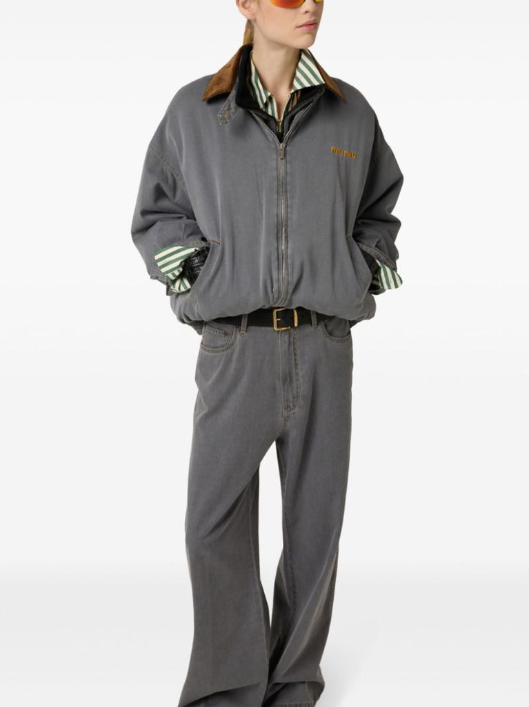 Grey Logo-embroidered Bomber Jacket