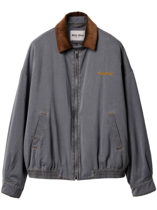 Grey Logo-embroidered Bomber Jacket