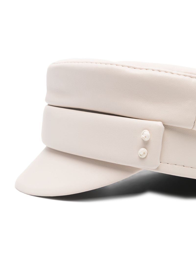 Neutral Faux-leather Baker Boy Cap