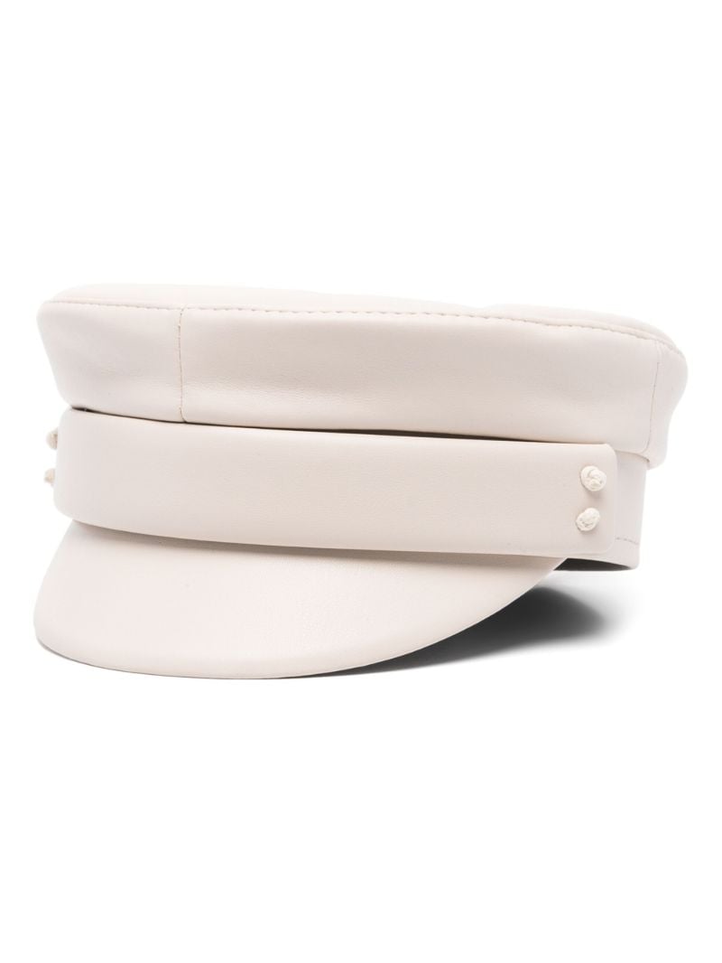 Neutral Faux-leather Baker Boy Cap