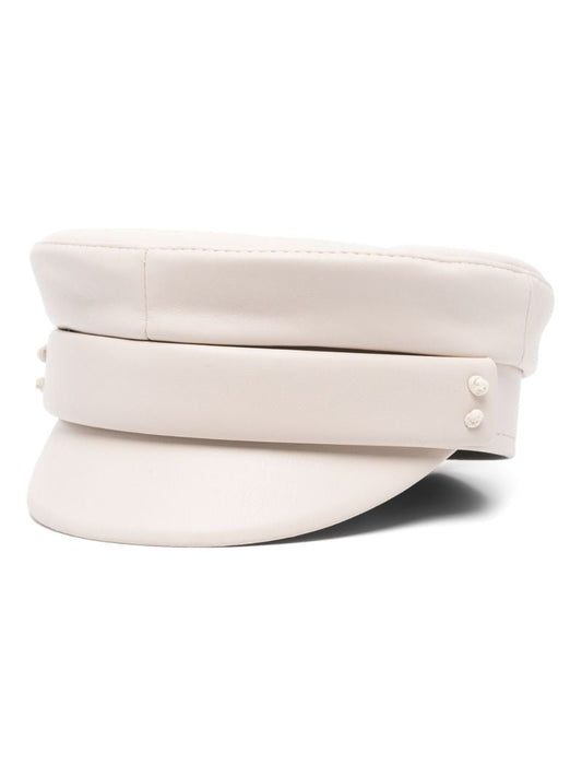 Neutral Faux-leather Baker Boy Cap