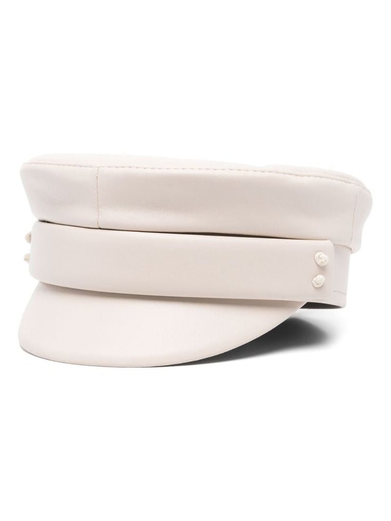 Neutral Faux-leather Baker Boy Cap