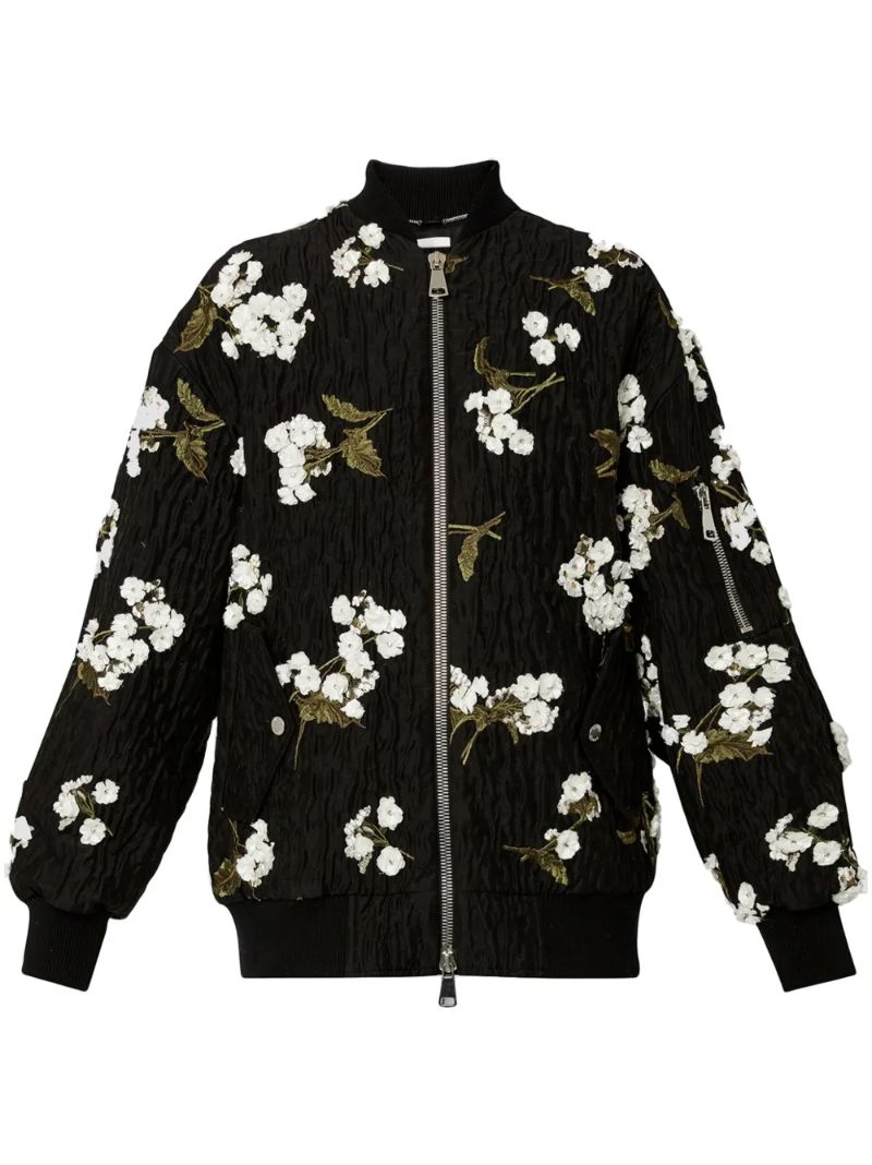 Black Floral-appliquÃ_x0083_Â© Jacket