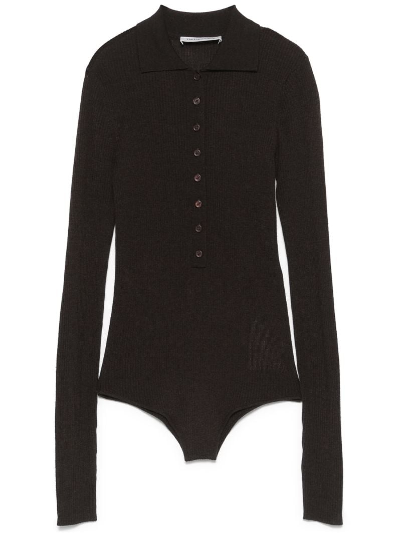 Brown Buttoned-up Bodysuit