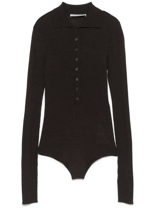 Brown Buttoned-up Bodysuit