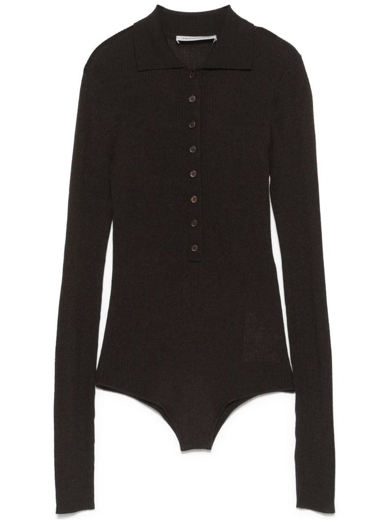 Brown Buttoned-up Bodysuit