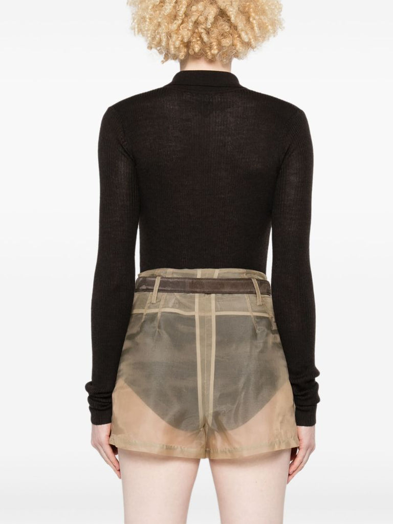 Brown Buttoned-up Bodysuit