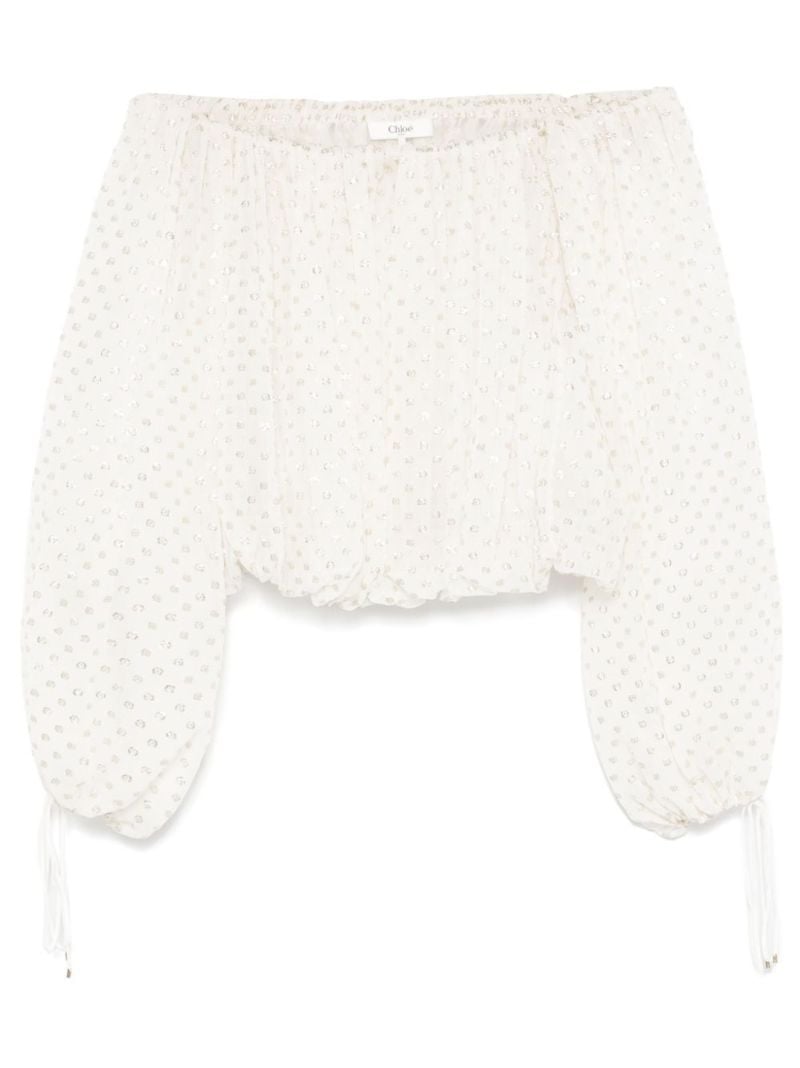 Off-the-shoulder Jacquard Blouse