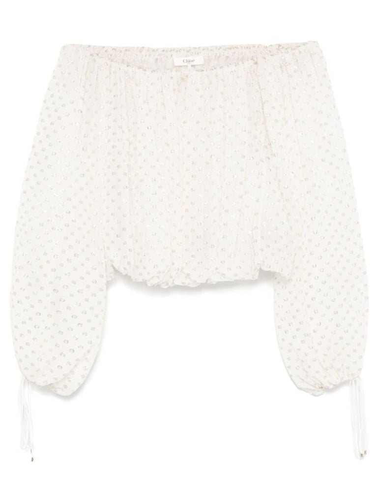 Off-the-shoulder Jacquard Blouse