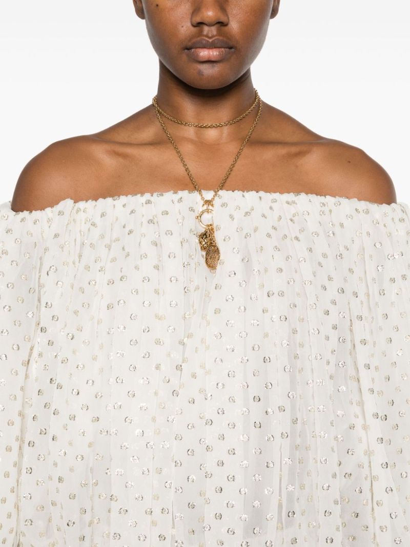 Off-the-shoulder Jacquard Blouse