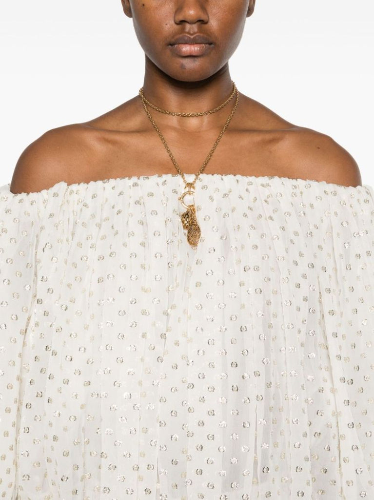Off-the-shoulder Jacquard Blouse