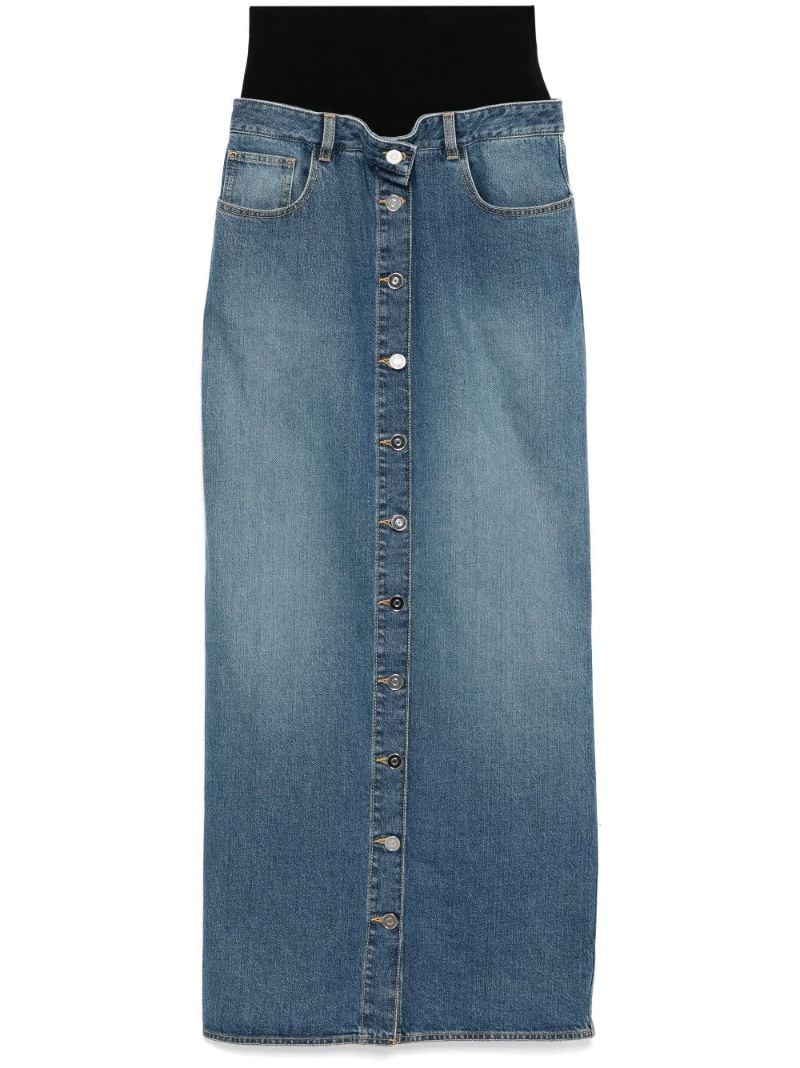 Knitted-waist Maxi Denim Skirt